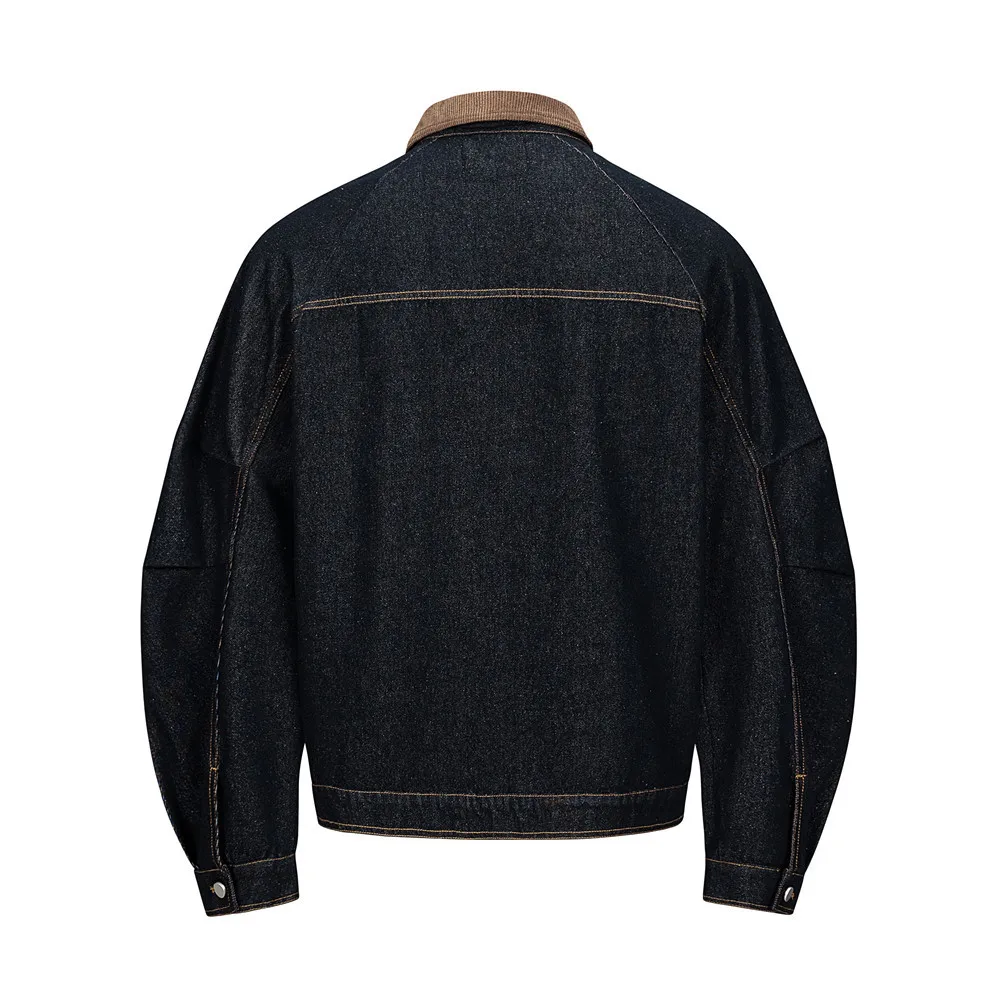 MWJLPWQ American-Style Trendy Men's Jacket Deconstructed Design Corduroy Patchwork Lapel Collar Long Sleeve Casual Tops 17664