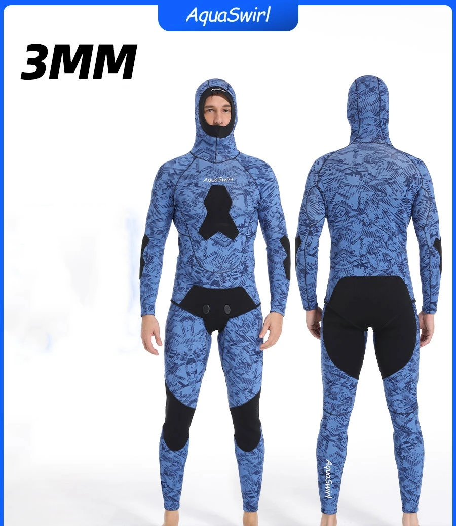 

3MM Men Scuba 2Pcs UnderWater Hunting Kayaking Snorkeling Diving Suit Hooded Neoprene Keep Warm Spearfishing Drift Swim WetSuit