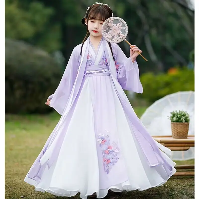 Hanfu Dress Baby Girls Children New Year Costume Chinese Ancient Carnival Cosplay Costume Purple Hanfu Dress Kids Babies 3T -16T