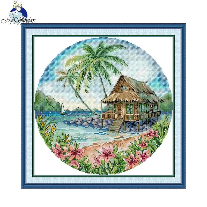 Joy Sunday Cross Stitch Kit Island  HD Pattern Aida 16CT 14CT 11CT Counted Printed Canva DIY Embroidery Kit Hand Crafts New Hot