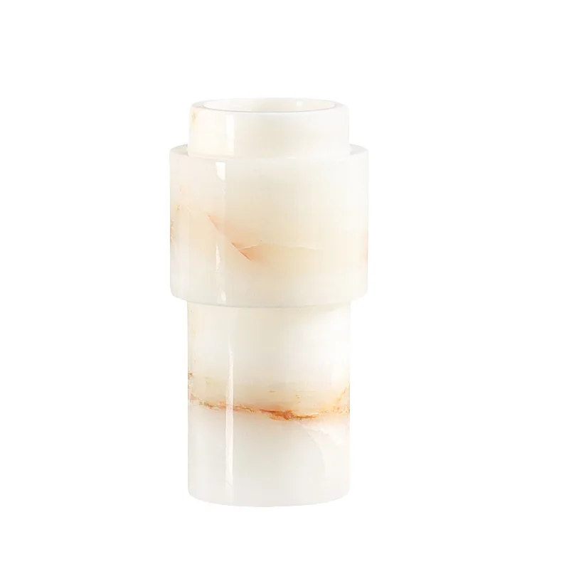 Medieval style natural jade stone vase wabi sandy wind model house flower arrangement home dining table light luxury ornament