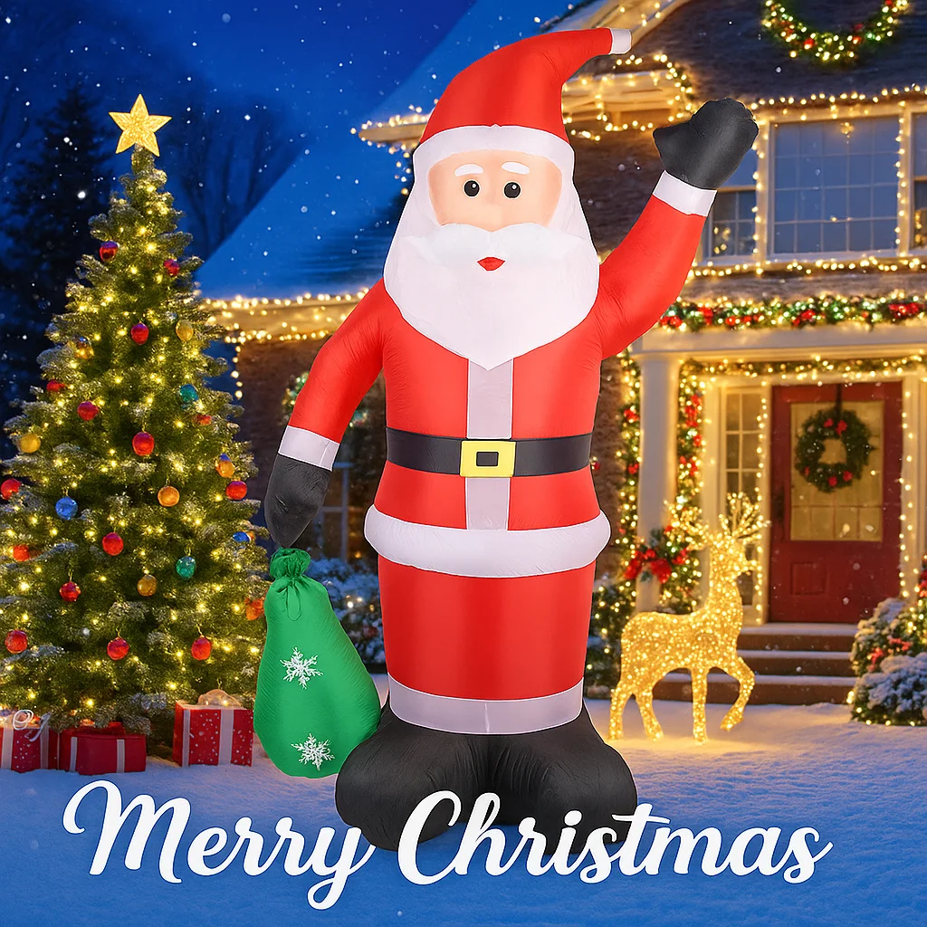 Sacchetto regalo di Babbo Natale giocattolo gonfiabile da 7,87 piedi con luci a LED Decorazione per feste da giardino di Natale Forniture per la casa di Natale Ornamento regalo
