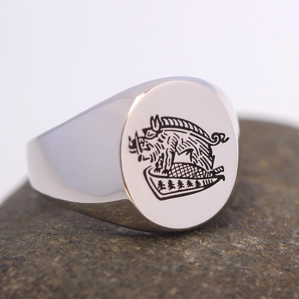 The Secret Service Mens Vintage Seal Engraving Family Crest Boar Signet Ring