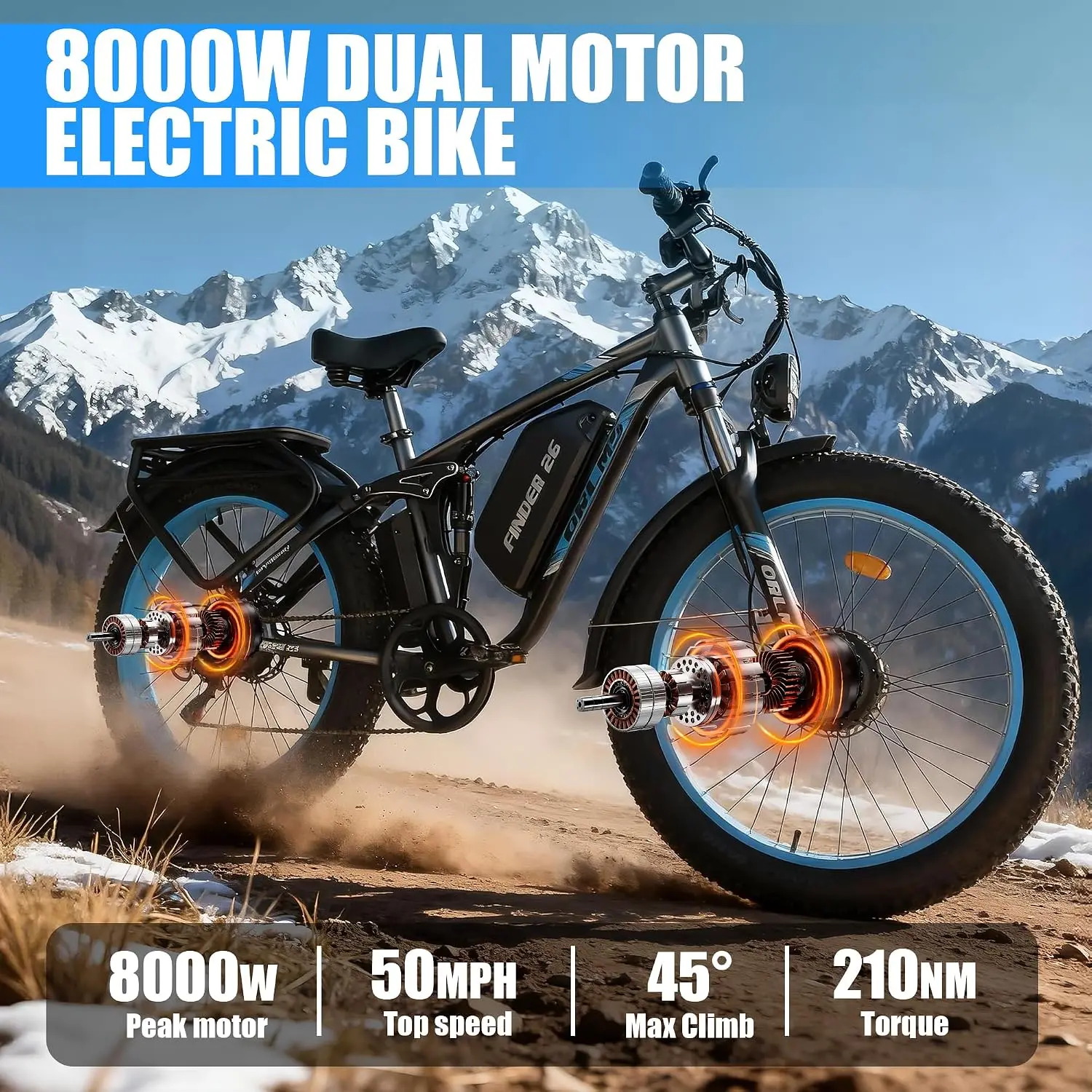 8000W Dual Motor Electric Bicycle Adults 60V25Ah Removable Battery Mountain Off-Road Long Range, Customized