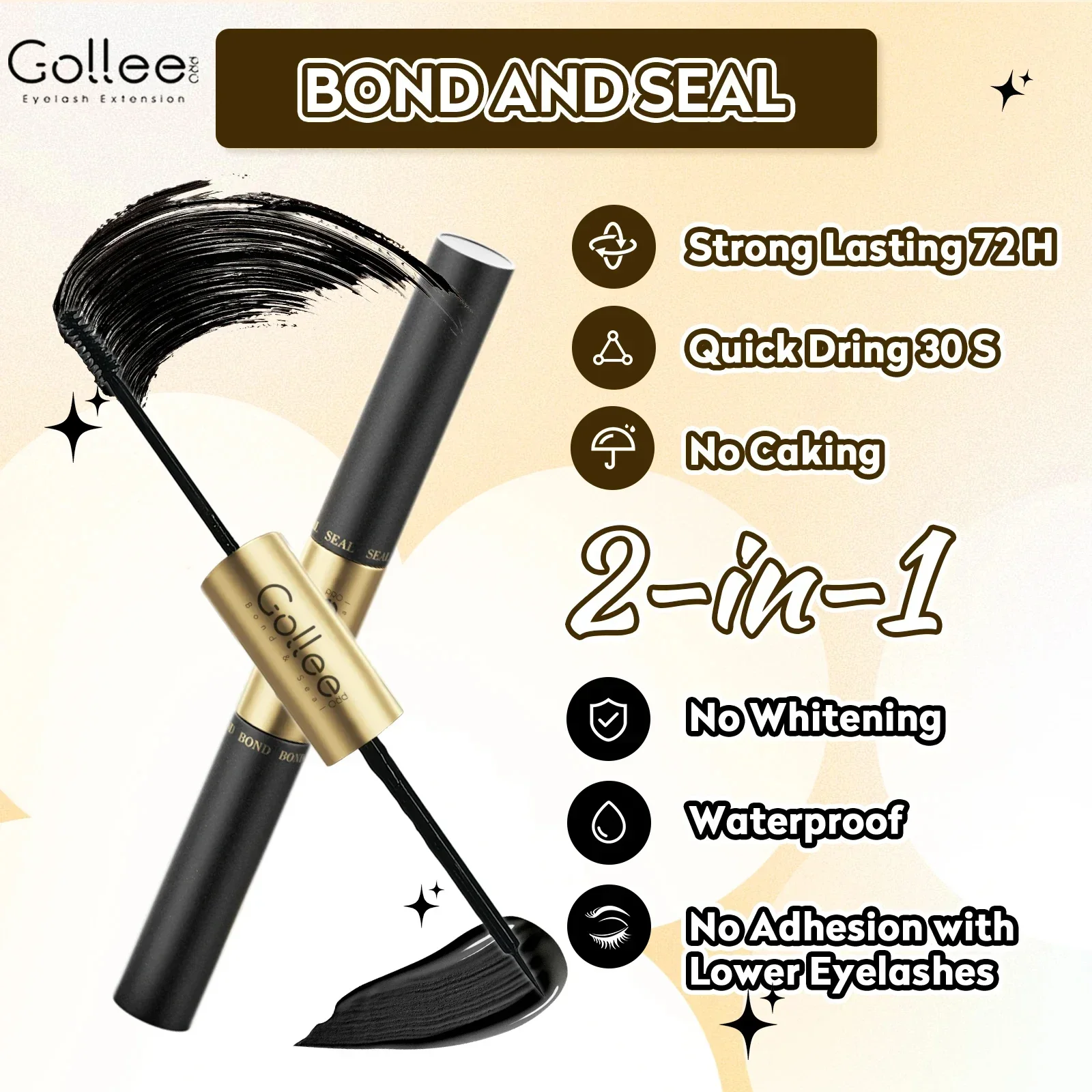 กาวติดขนตาปลอม Gollee แบบติดเอง ติดทนนาน 48 ชั่วโมง กันน้ำ  สำหรับขนตาแบบกลุ่ม  2in1  ติดและลอกกาวในขั้นตอนเดียว