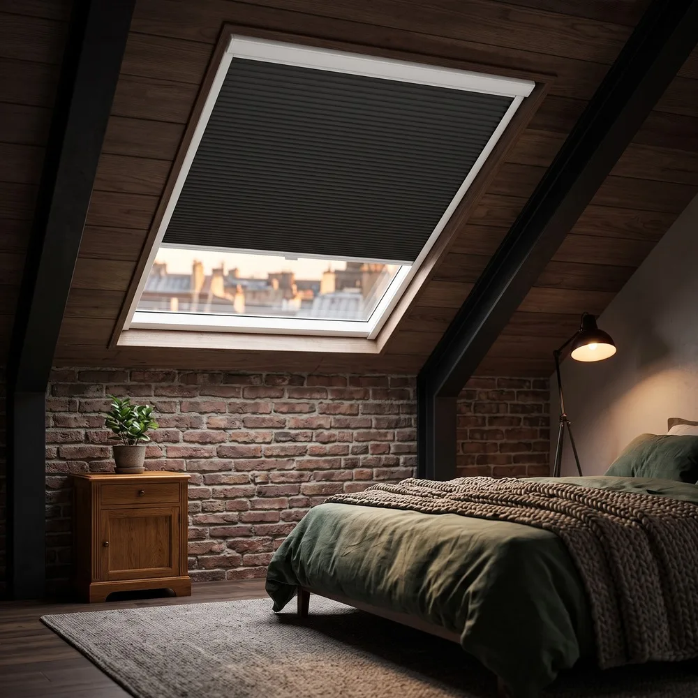 Electric Skylight Honeycomb Blind Full Blackout, Solar Rechargeable Cellular Shade with Tuya App Control, Insulating Fabric