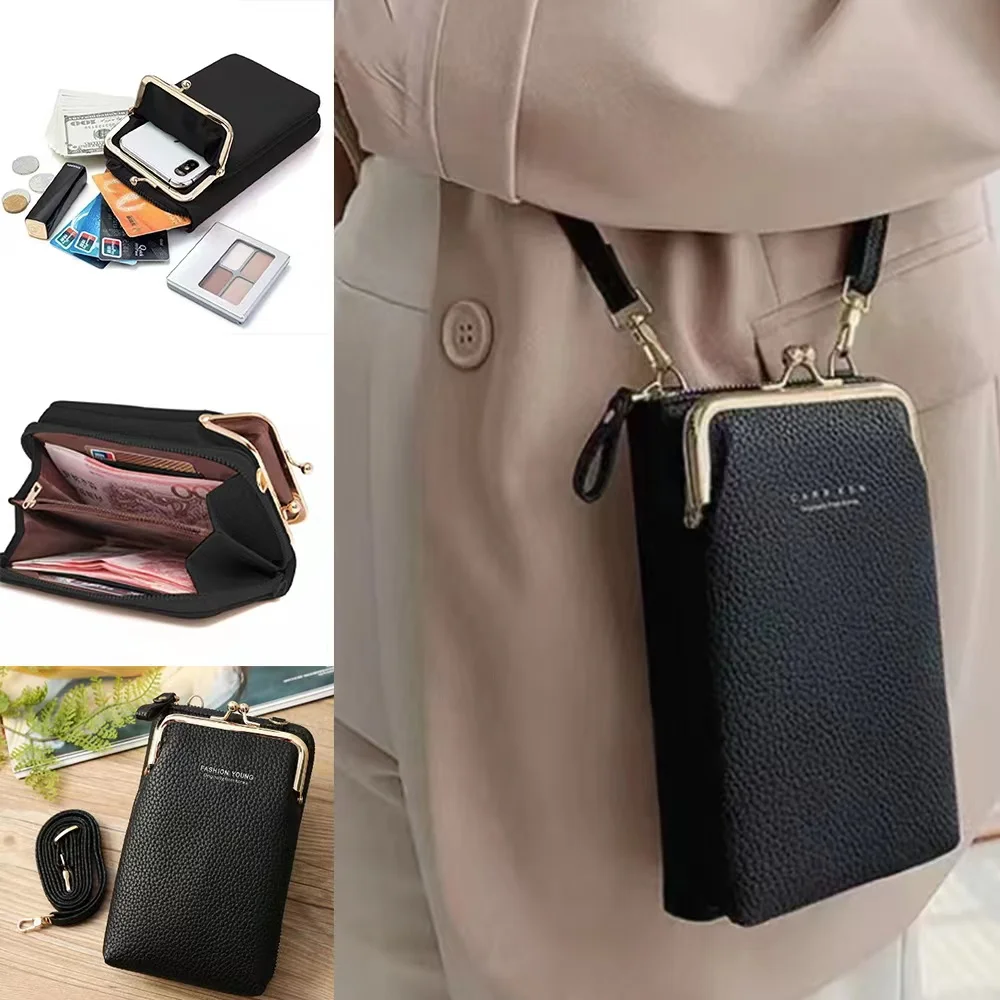 Women Mobile Phone Shoulder Bags Messenger Bag Wallet Ladies Handbag Mouth Print Leather Crossbody Small Card Holder Coin Purse