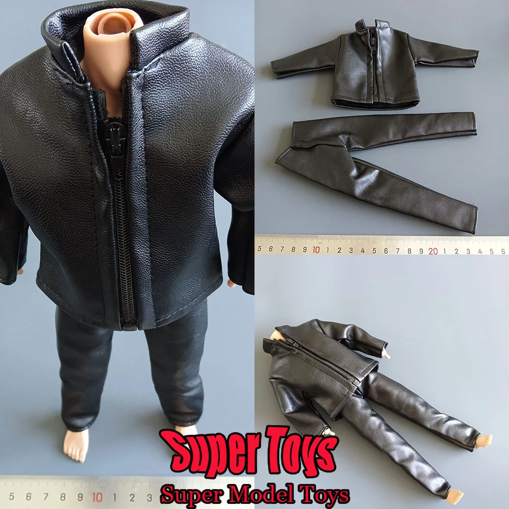 Conjunto de ropa de soldado a escala 1/6, chaqueta informal de moda, abrigo de cuero negro, pantalones, ajuste de muñeca MODELO DE figura de acción de 12 pulgadas, en Stock