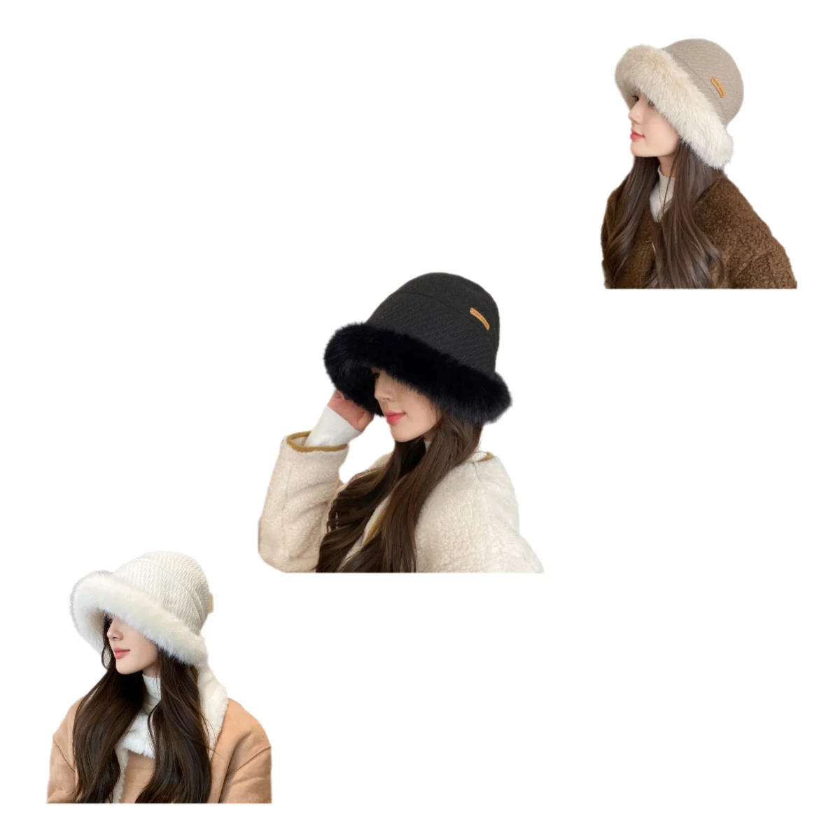 

Solid Color Fashion Plush Edge Fisherman's Hat Women Winter Thick Cold Protection Bucket Hat Outdoor Windproof Warmth Panama Hat