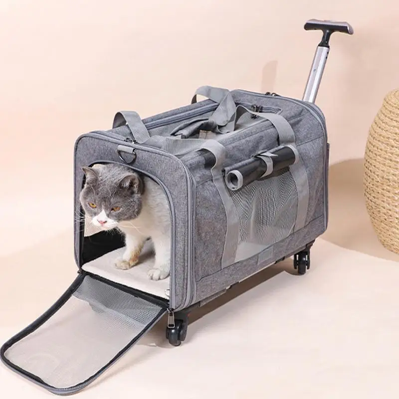 Large Portable Pet Trolley Case Detachable Pet Bag Carrier Trolley Case Foldable Pet Bag Cat Travel Carrier Gray Cat Crates