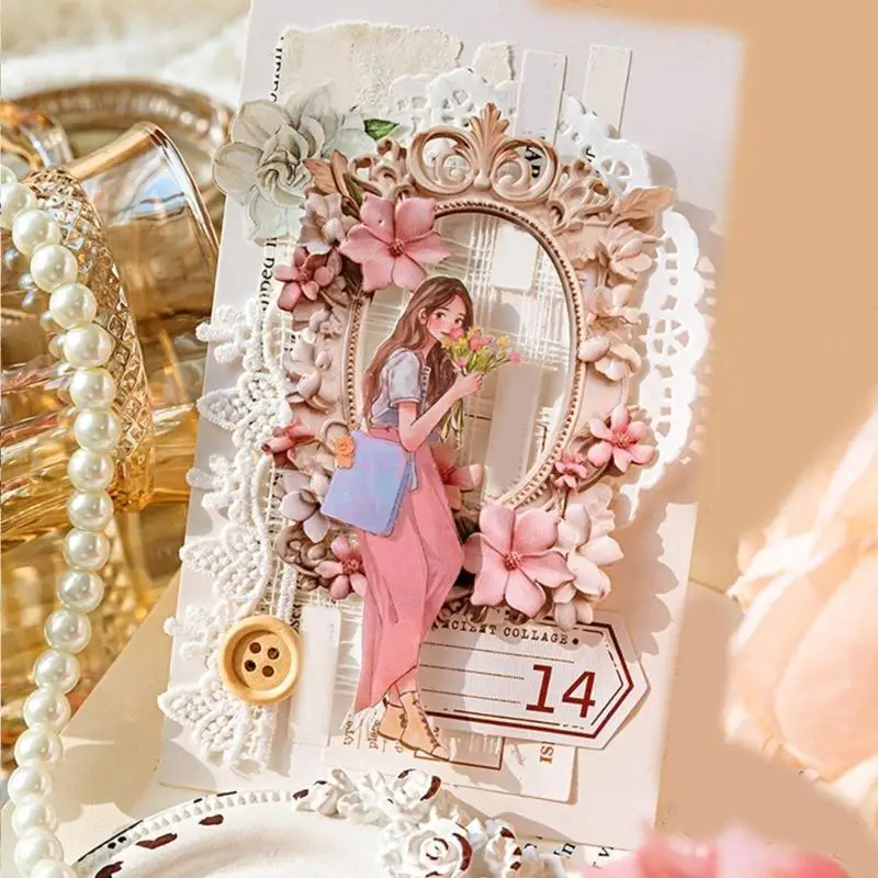 10Sheets Vintage Embossed Cutout Frame Collage Cards Scrapbooking Background Collage Paper for Journaling Paper Craft
