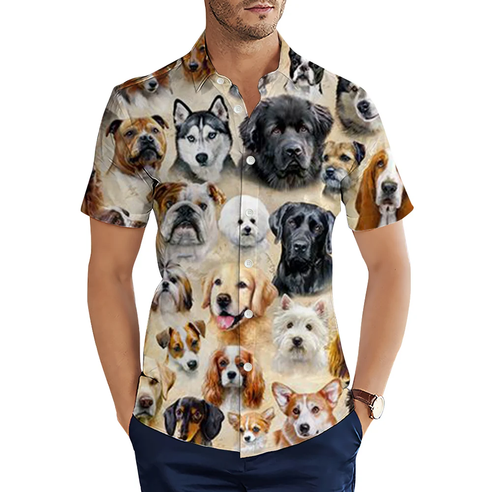 HX Animals Mens Shirts Golden Retriever Husky 3D Printed Casual Shirts Short Sleeve Tops Man Clothing Camisas Dropshipping