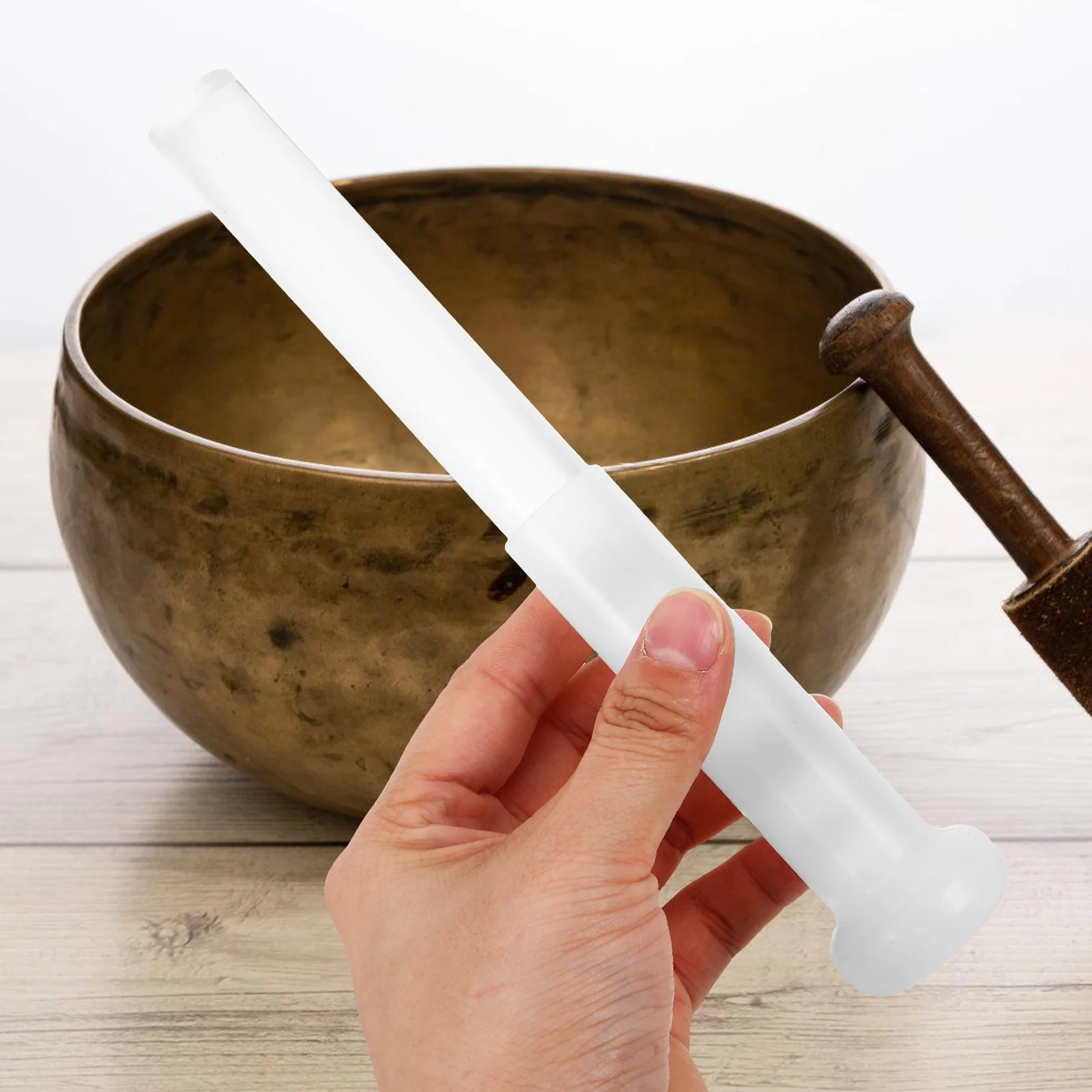 

2Pcs Crystal Bowl Striker Mallets Clear Acrylic Rubber Coated Rods for Sound Therapy Meditation Yoga Acoustic Resonance