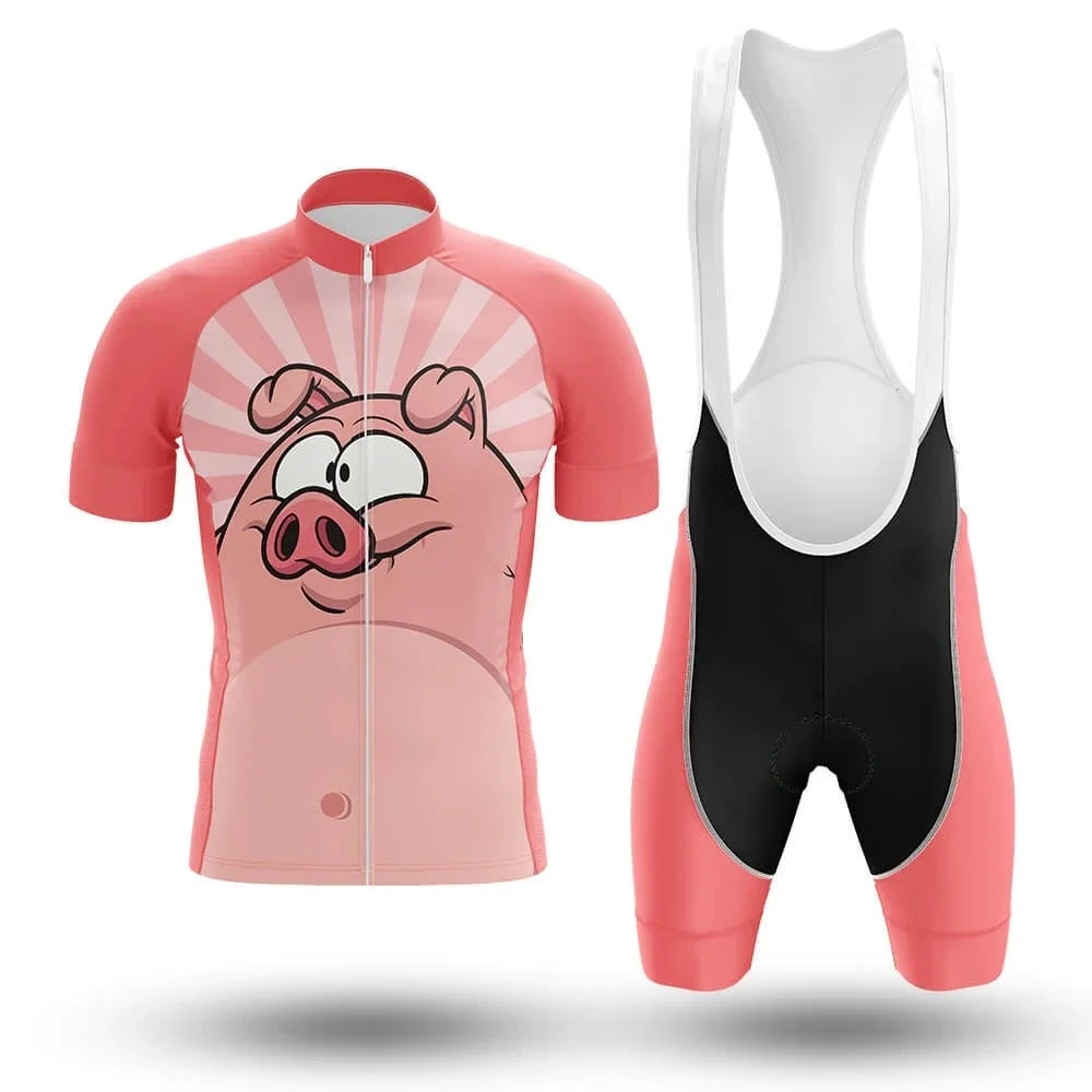 Cartoon Pink Pig Cycling Jersey Set for Men, Outdoor Sports Clothing, Bike Clothes, Breathable MTB Bicycle Cycling Suit, Summer