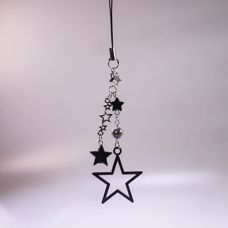 

Милая черная цепочка для телефона со звездами, стильный мультяшный брелок-ремешок с подвеской в виде звезды, кавайный шнурок для мобильных аксессуаров