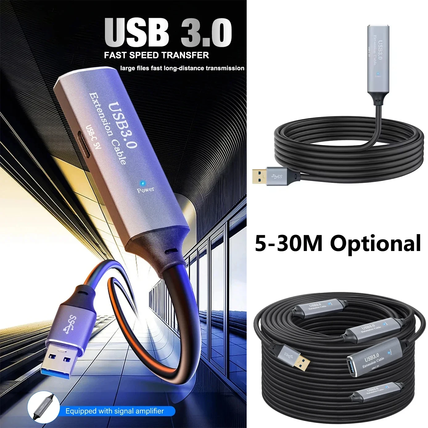 

Active USB 3.0 Extension Cable 5M/10M/15M USB Male To Female Repeater Extender Signal Booster Cord Support Webcam Printer Camera