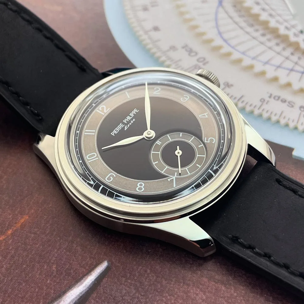 ใหม่ PIERRE PHILIPPE สวมใส่อย่างเป็นทางการนาฬิกาสีดํา Dial Retro Arrow Pilot นาฬิกาผู้ชาย Manual Hand Wind นาฬิกา ST17