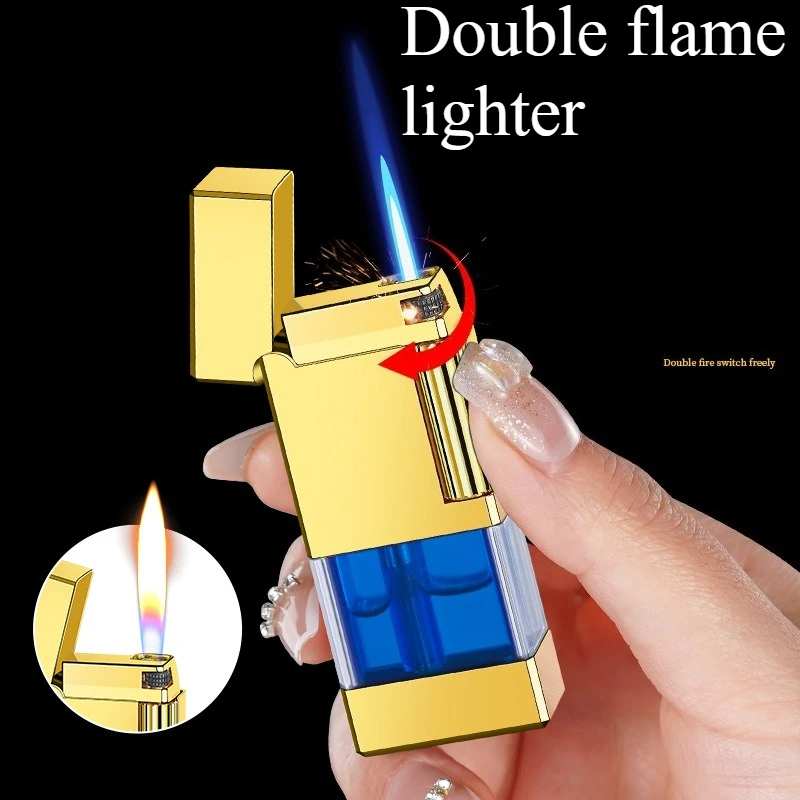 

New Direct Fire Lighter with Dual Fire Switching and Visible Transparent Gas Chamber Metal Texture As A Gift for Men