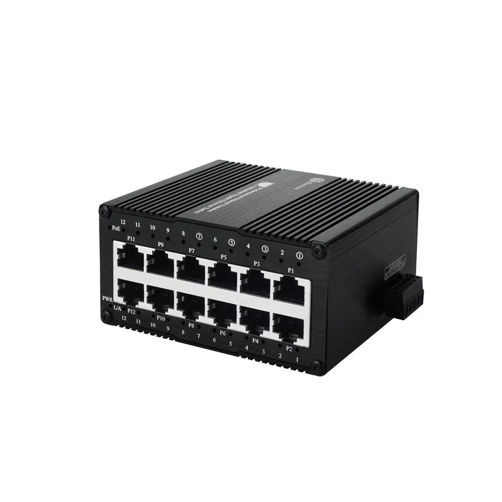 

Industrial 12 Ports Ethernet Switch,Din Rail Mount Gigabit PoE Network Switch,Unmanaged 1000M RJ45 Switch,IEEE 802.3af/at/bt