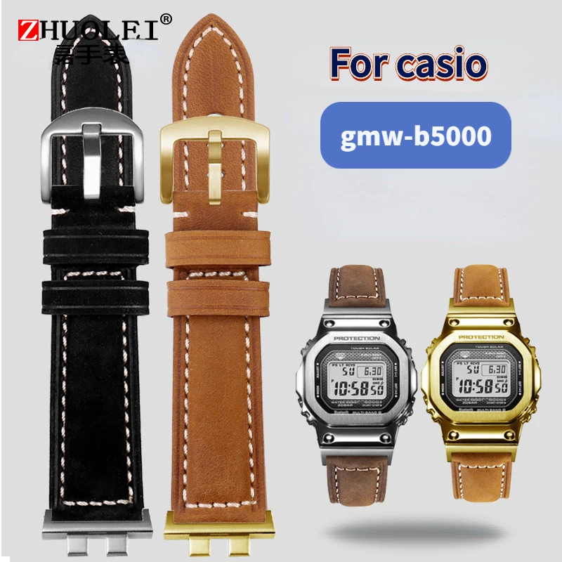 Grind arenaceous do old leather Watchband For Casio G-Shock Small square gold silver brick GMW-B5000 strap men Watch accessories