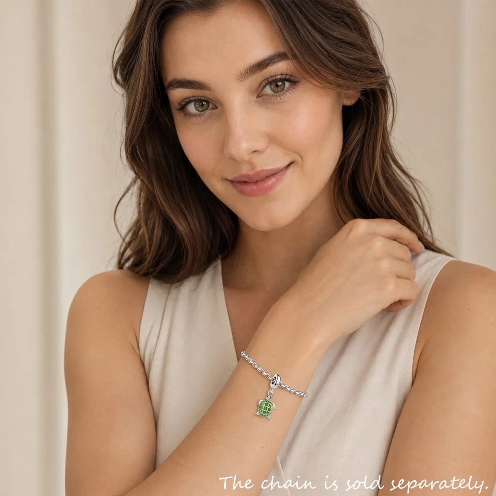 Green Turtle Charm Pendants For Women Men Brand New 925 Sterling Silver Cute Ocean Jewelry