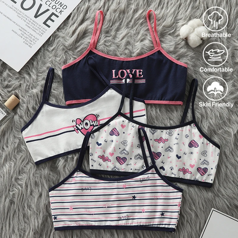 Girls' Underwear, Developmental Stage Children's Strappy Tank Tops, Racerback Cotton School Uniforms for Primary School Girls, O