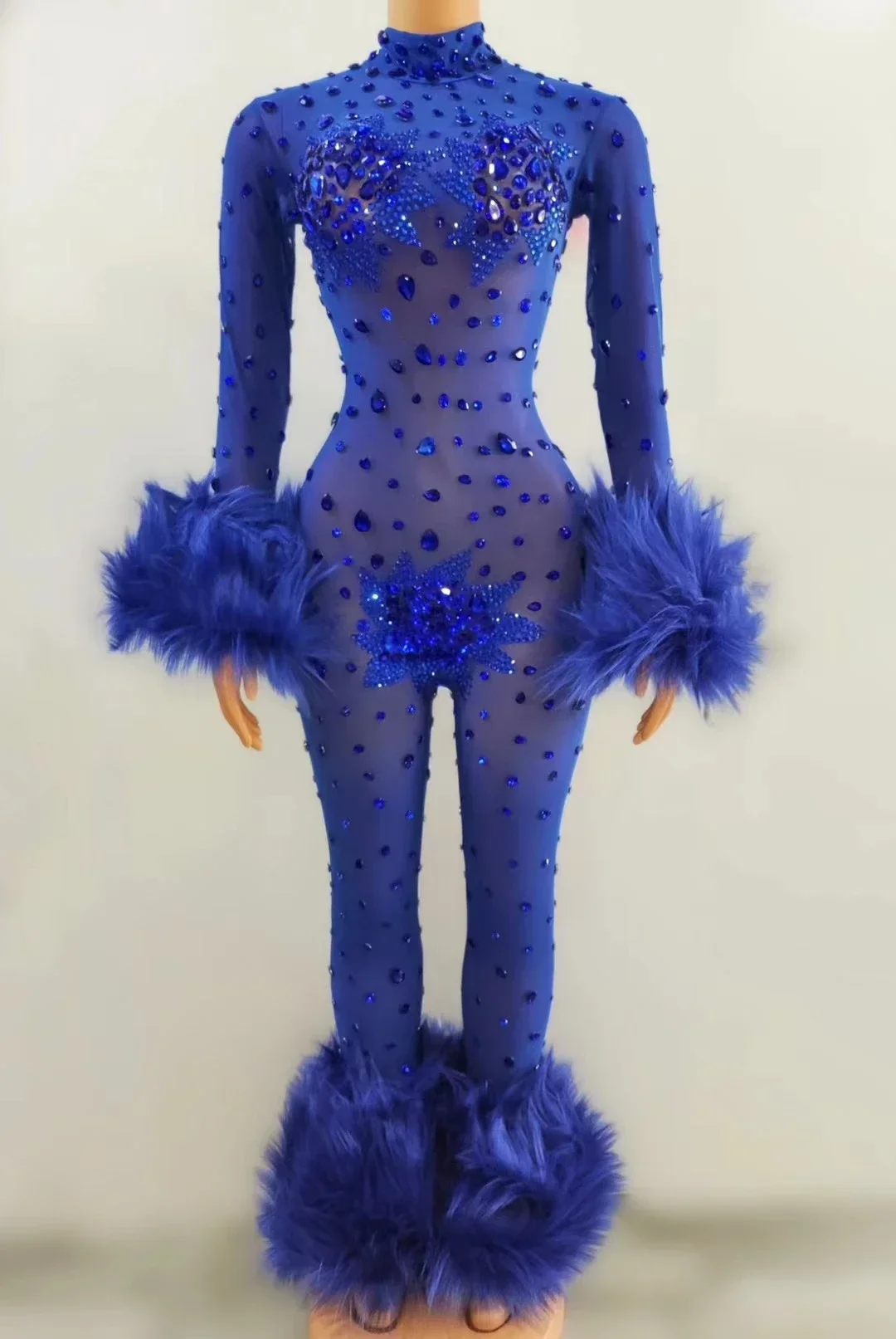 New Singer Rhinestones Jumpsuit Nightclub Bar Gogo Dance Clothing Multi Colors Stretch Bodysuit Drag Queen Costume