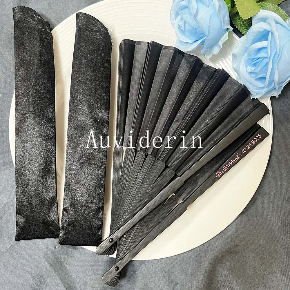 60/20pcs Black Bamboo Hand Fan Personalized for Promotional Gift 21cm Portable Handheld Black Folding Fans Event Party Supplies