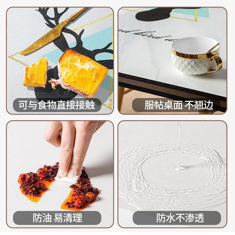 Marble Printing Pu Leather Table Cloth Covers Waterproof and Oil-Proof Disposable Household Rectangular Tablecloth Table Mat