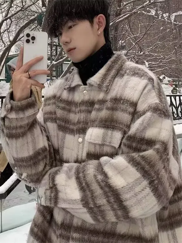 الرجال معطف الصوف منقوشة الخريف الشتاء خمر بدوره إلى أسفل طوق الكورية Sle العصرية سترة واقية Jaet الدافئة الباردة واقية طويلة Sl...