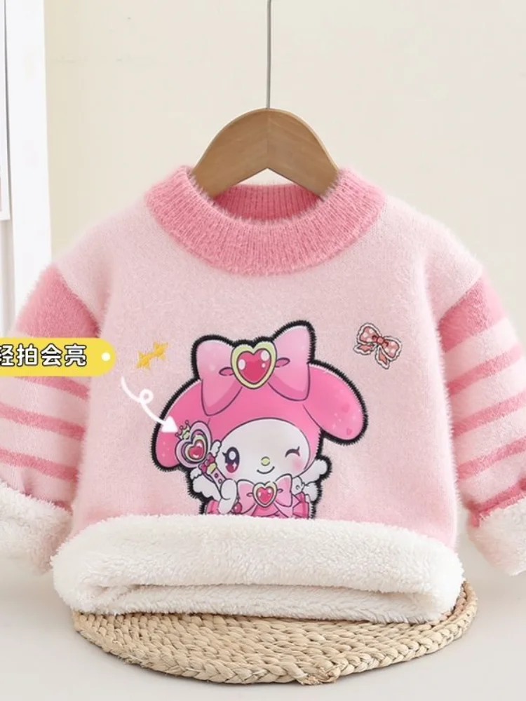 

Sanrio новый светодиодный свитер с рисунком Куроми Мелодия вязаный свитер для девочек детская зимняя одежда утолщенные топы с длинными рукавами