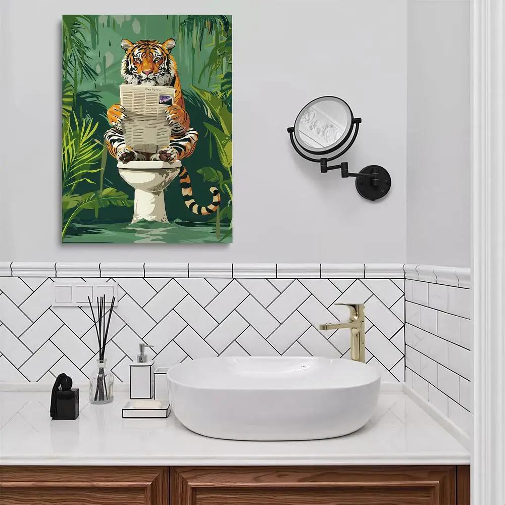 Maximalist Tiger Canvas Poster Green Bathroom Funny Animal Dopamine Preppy Toilet Colorful Home Decor Painting Calligraphy