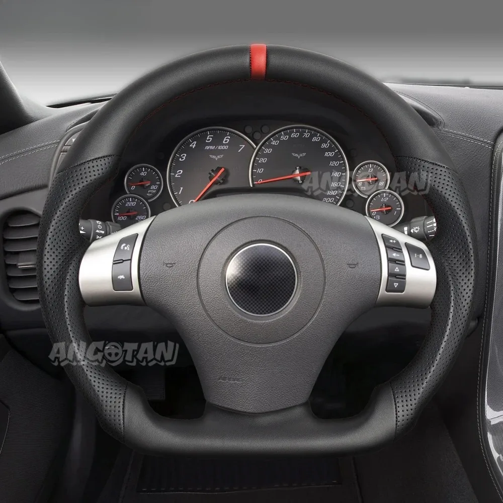 

Full Leather Steering Wheel D-Type Flat Bottom Perforated Leather Red Stitch For Chevrolet Corvette C6 2006-2011 Car Accessories