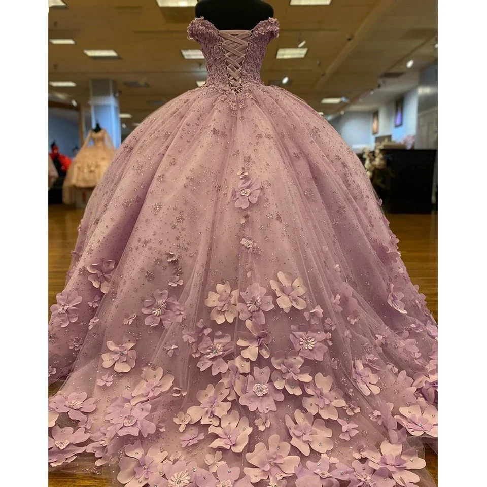 2024 różowa suknia balowa ukochana 15-letnia Quinceanera sukienki 3D kwiat Brithday suknia wieczorowa Vestidos De Fiesta