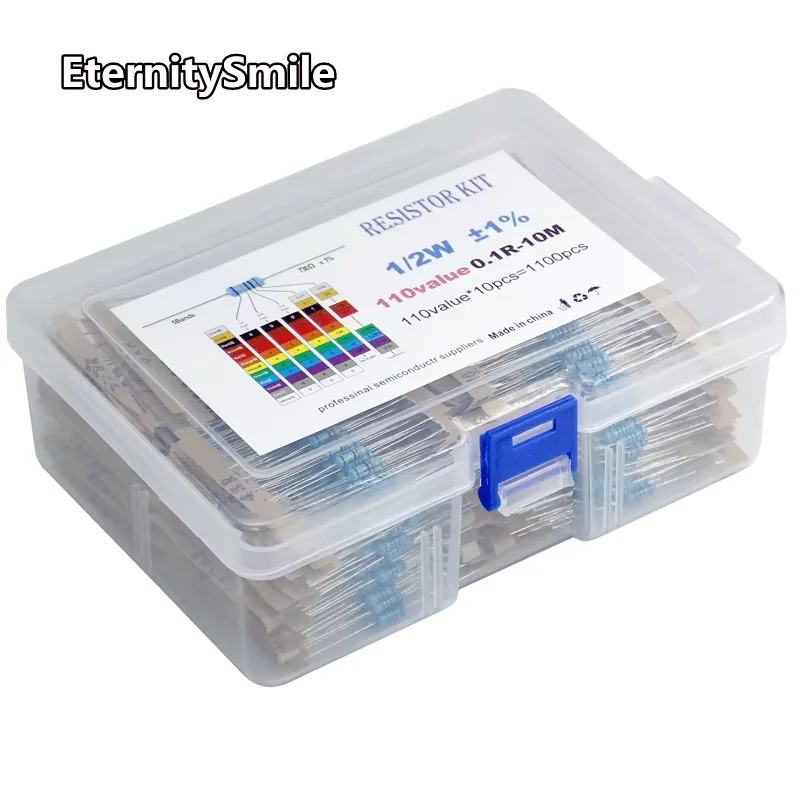 1100 pçs/lote 110 Valores 1/2W 0.5W 1% 0.1R-10M Ohm Resistores de Filme de Metal Sortidos Lote Resistores Sortimento Kits resistor Fixo