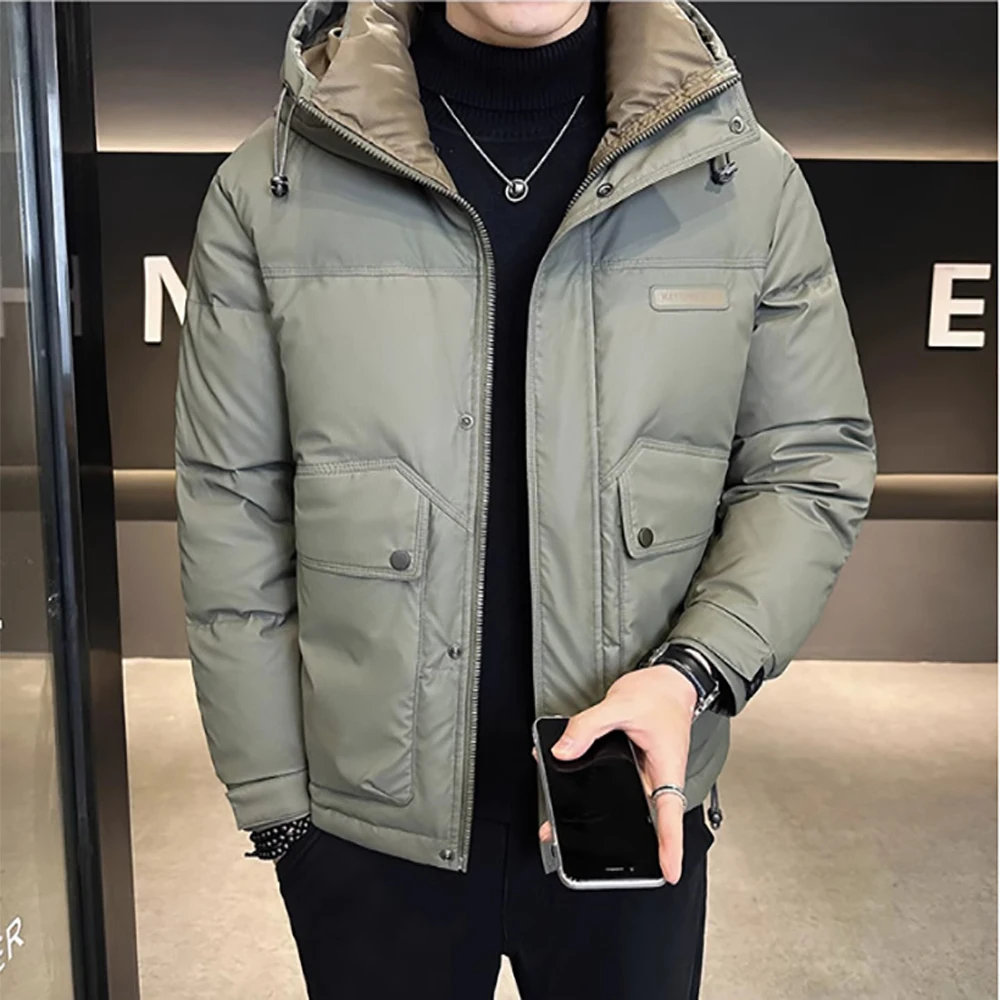 

Men's Down Jacket Winter New Windbreak Hooded Short Style Trendy Brand Cool Fashion Casual Coat Color Blocking Warmth Clothes