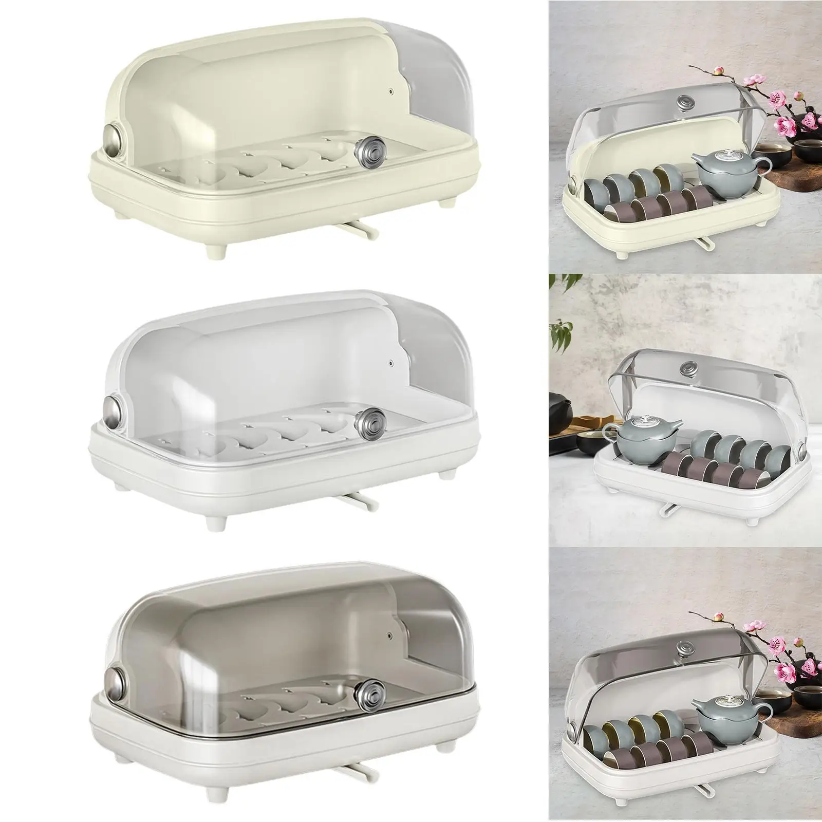 

Tableware Storage Box Multipurpose Dish Drainer with Transparent Cover for Dishes Kitchen Counter Dinnerware Tea Cups Bowls