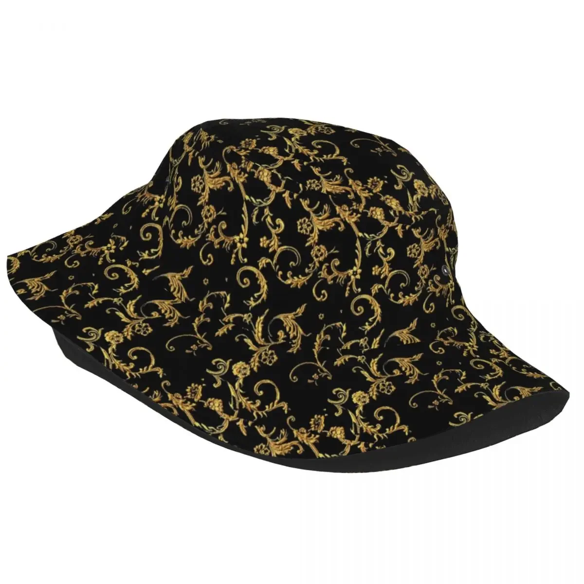 Gold Baroque Bucket Hat Abstract Art Streetwear Fisherman Caps For Unisex Retro Hunting Sunscreen Hats Foldable Design Cap