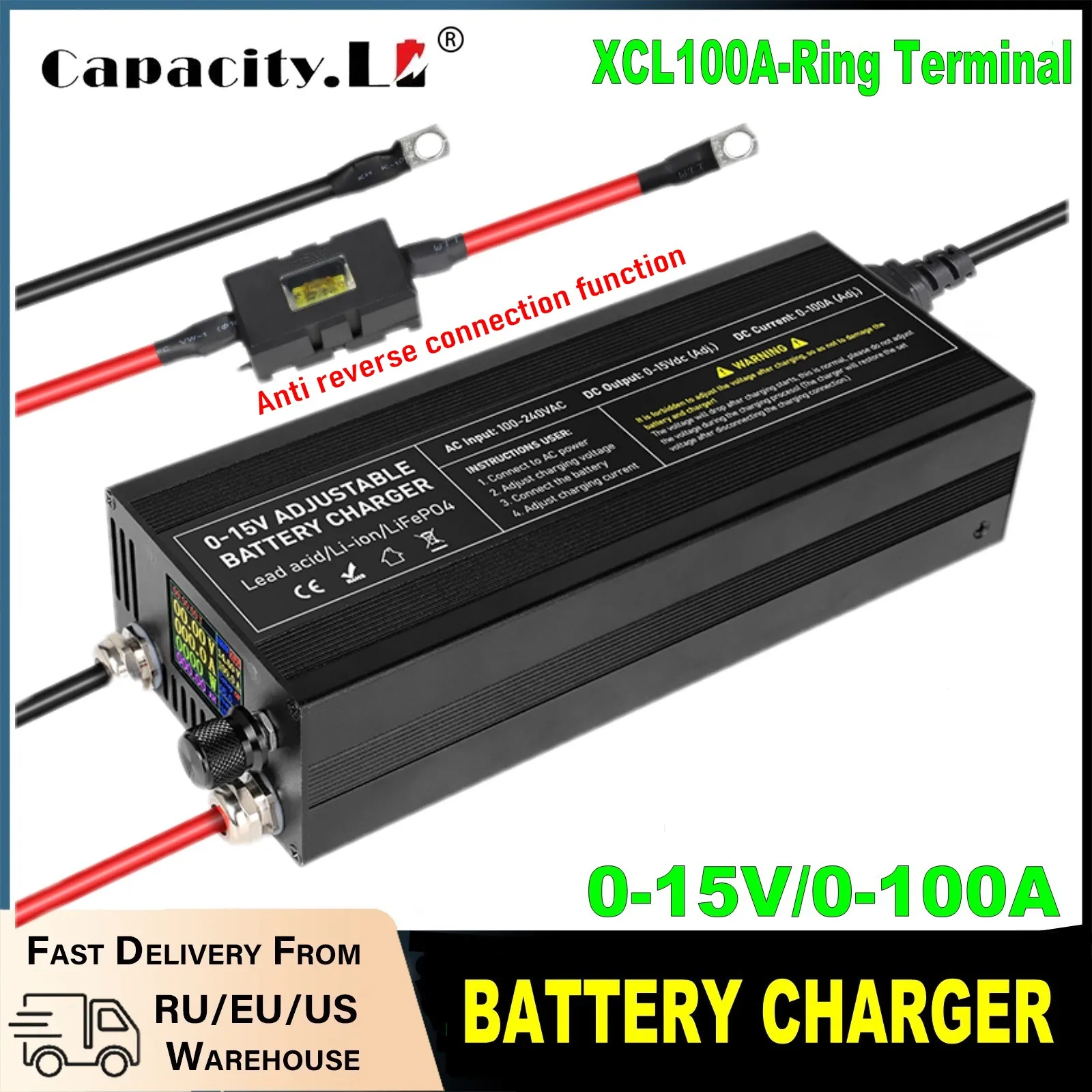 Lifepo4 /Lithium Battery Charger 14.6V 60A 100Ah Solar Charger Current Voltage Adjustable for 12V 13V Lifepo4 Universal Chargers