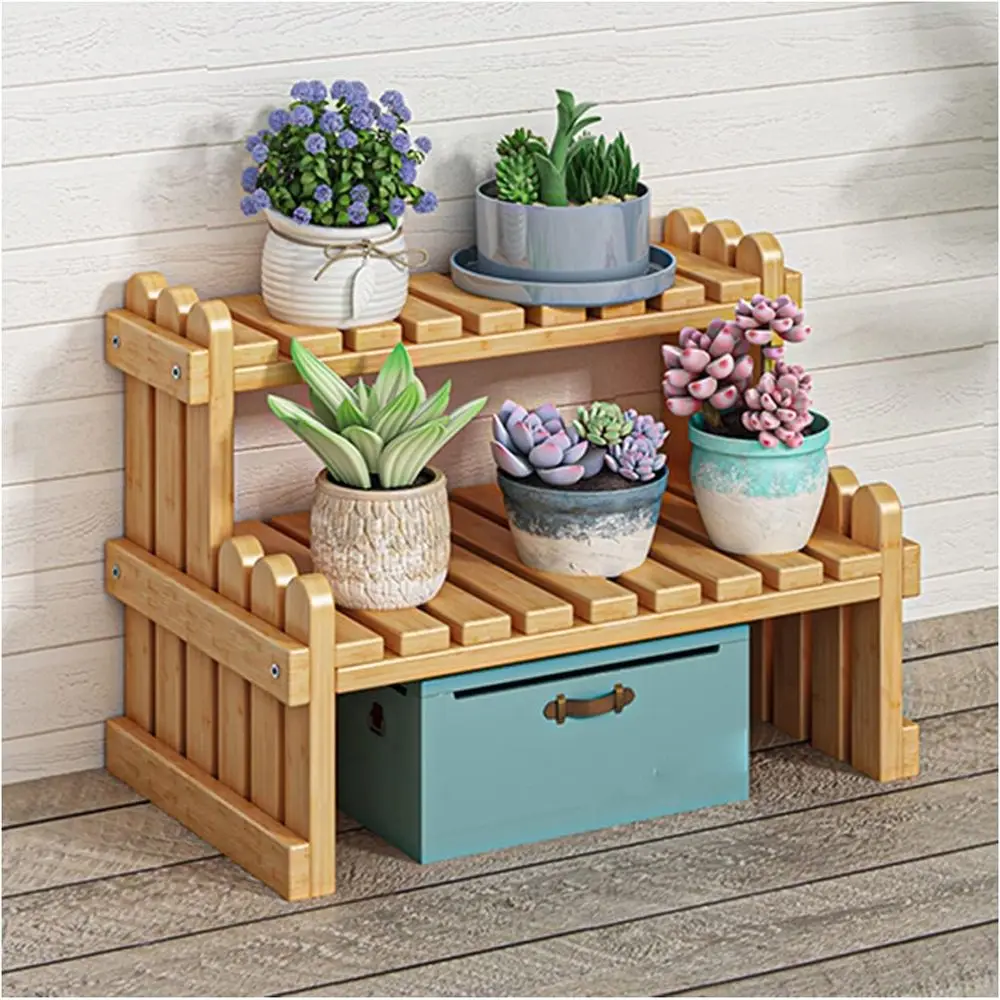 Soporte para Plantas de 2 Niveles para Uso en Interiores y Exteriores, Estante de Exhibición para Macetas, Soporte para Plantas Estilo Escalera, Dimensiones 40x20x30cm