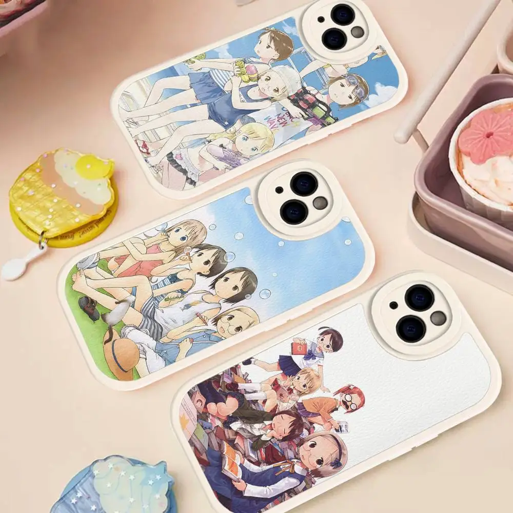 Anime Strawberry Marshmallow Phone Case for iPhone 16 15 14 11 12 13 Pro Max Plus Back Leather Shell