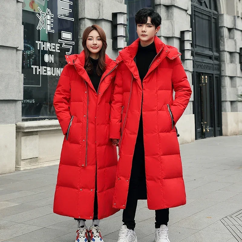 New Coed Winter Cold Resistant Down Jacket -30° High Quality Men's Women X-Long Winter Warm Fashion Brand Red Parkas S-5XL Coats