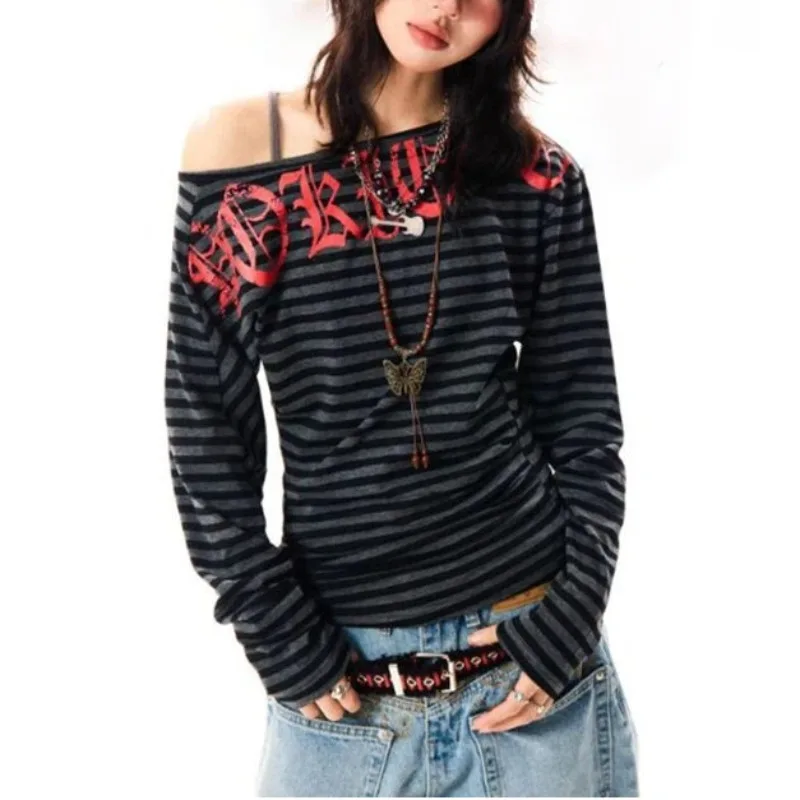 

Y2k Dark Gothic Vintage Lace Patchwork Hotsweet Long Sleeve T Shirts 2000s Harajuku Slim Elegant Sexy Flare Sleeve Tees Autumn