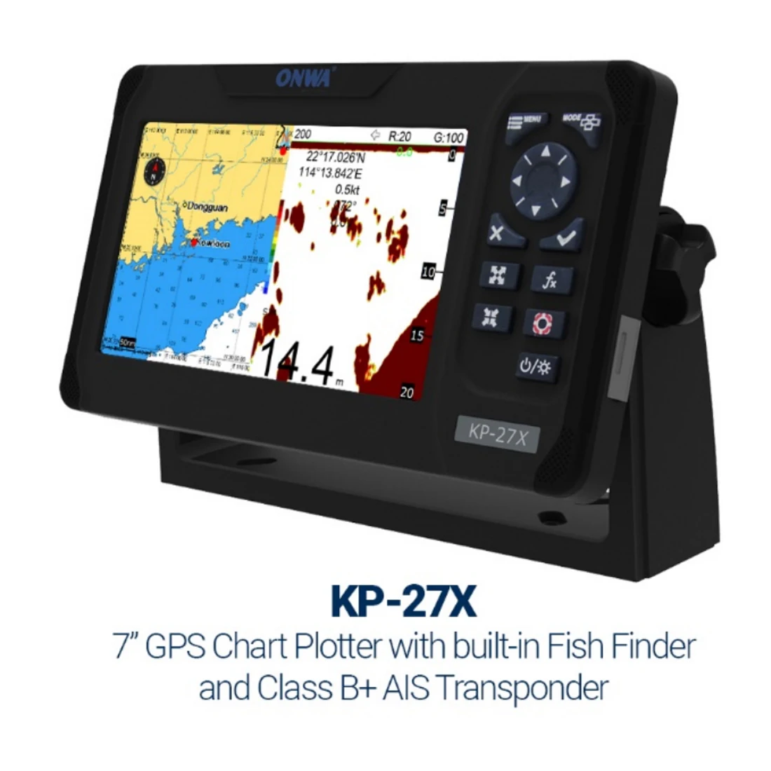 ONWA KP-27X 7 بوصة IP66 Marine GPS Chart Plotter 4-IN-1 مع صوت الصدى مع مكتشف الأسماك المدمج AIS