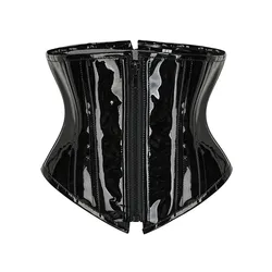 Öl glänzend pu Leder Unterbrust Korsett für Frauen Steampunk Taille Trainer Reiß verschluss Bustiers Body Shaper schwarz PVC kurze Torso Korsetts