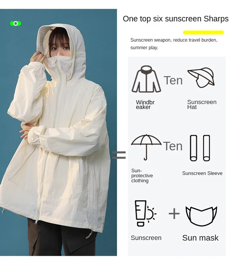 UPF50+ Cool Feeling Sunscreen Clothing Men and Women Couples Summer Breathable UV Hoodies Sunscreen Clothing Jacket Y2k