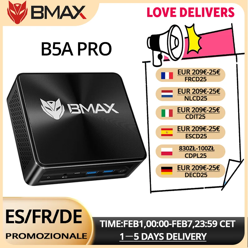 BMAX B5A Pro AMD Ryzen7 5825U 5700U Processor AMD Radeon Graphics 16GB (ondersteuning Max. 64GB) DDR4 512GB NVMe SSD Windows 11