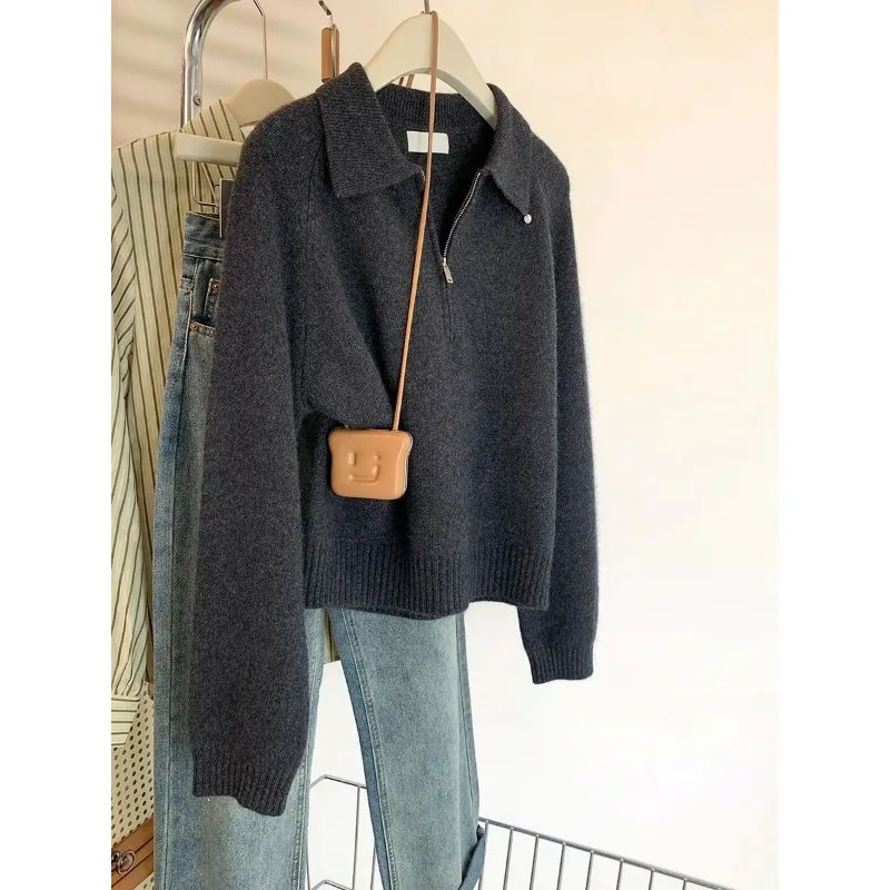 Koreaanse 2025-kraag Semi-rits Temperament Herfst en winter Polokraag Nieuwe reverstrui Trui Damestop