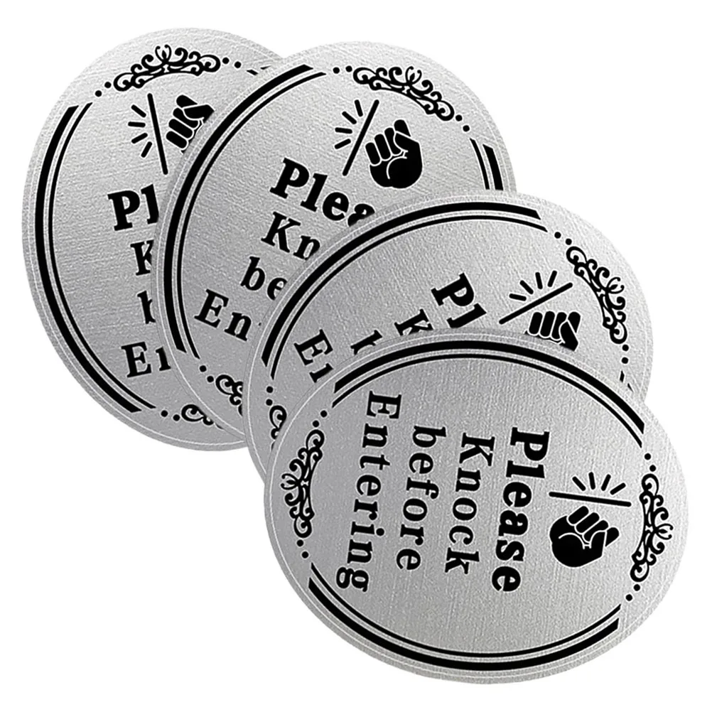 

4pcs Knock Before Entering Sticker Waterproof High Adhesion Door Sign For Bedroom Bathroom Front Door Wall Window Gate