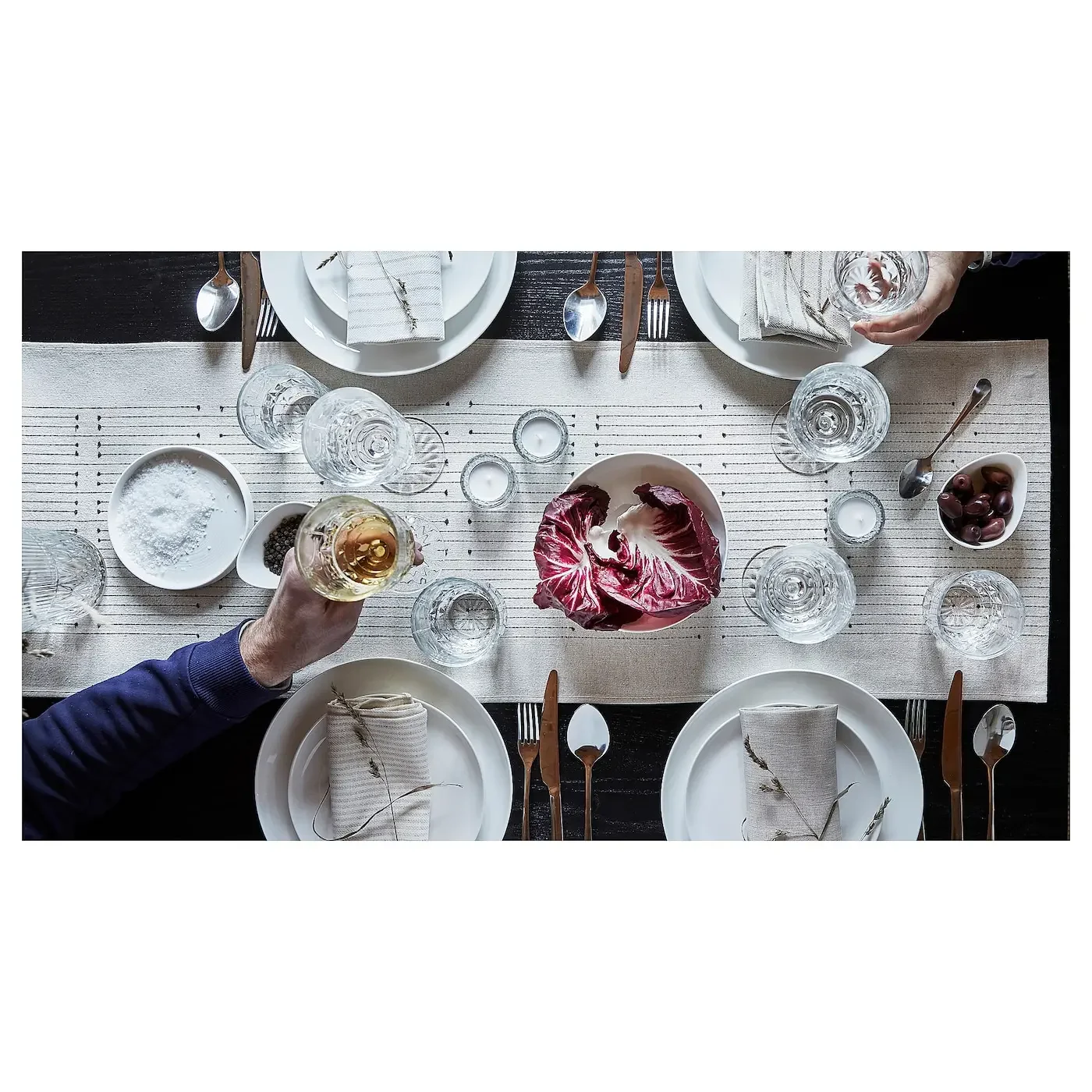 Wasabi estilo minimalista moderno bandera de mesa de cáñamo de imitación mantel largo de Wolal, mesa de cáñamo de imitación de color gris oscuro/natural fla